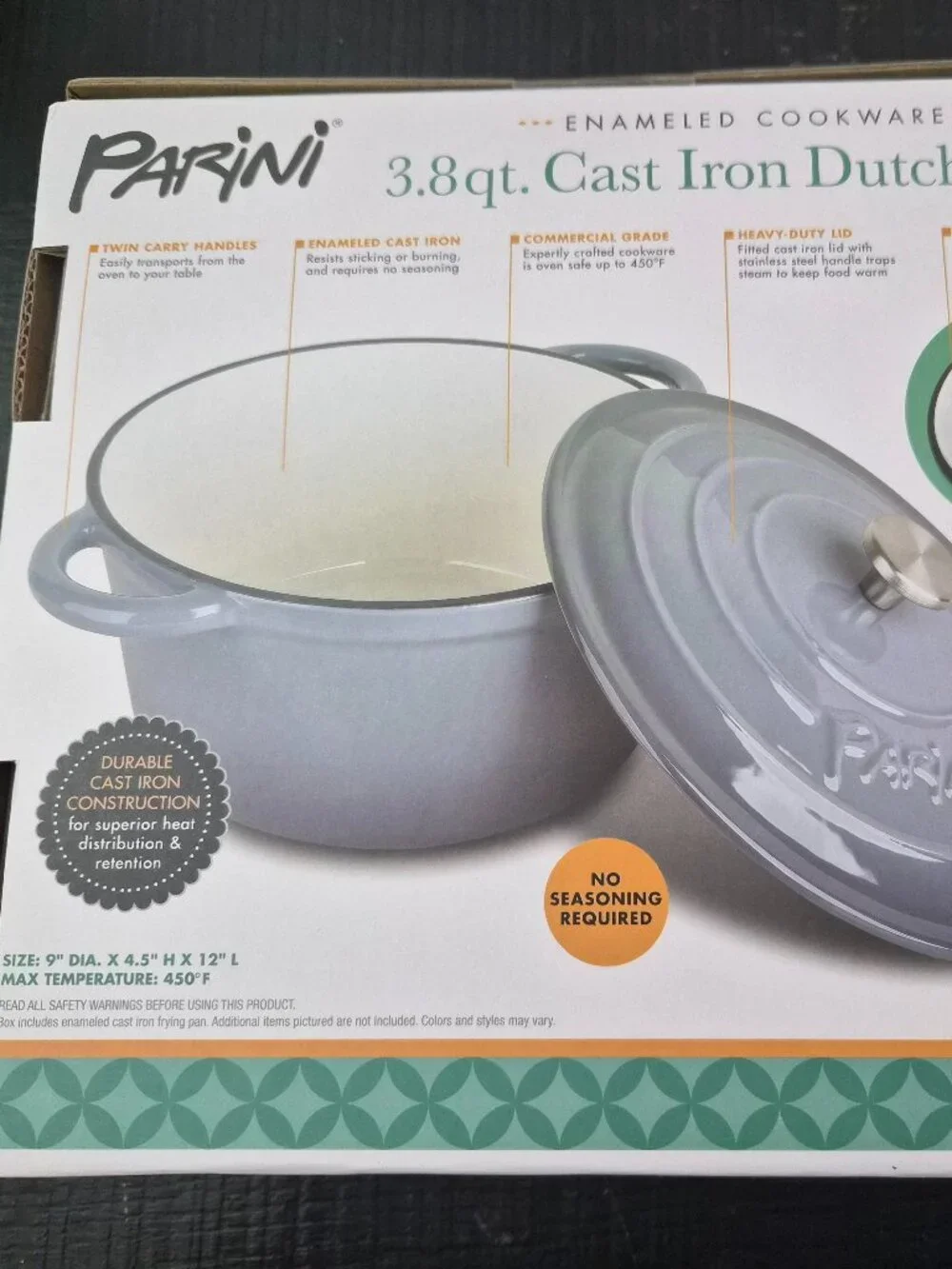 Parini 3.8qt Enameled Cast Iron Dutch Oven - Slate Gray